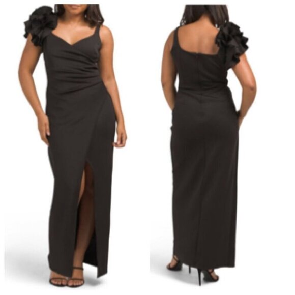 1.State Womens Rosette Sweetheart Formal Maxi Dress Sz 12 in Black - Picture 1 of 10